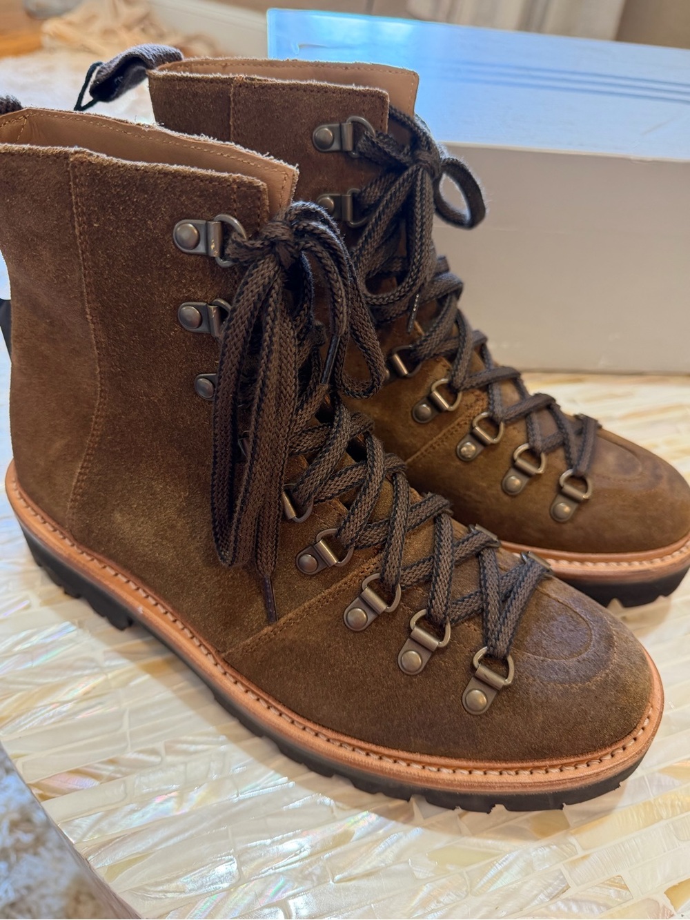 NWOB GRENSON Brown Suede Nanette Leather Combat Hiking Boots US 5 UK ~ MSRP $685
